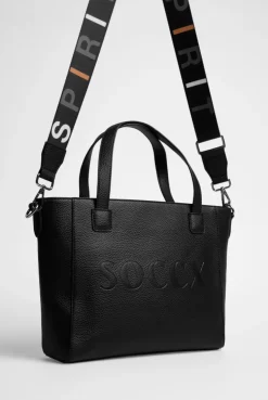 Henkeltasche mit Logo und Intarsia-Webriemen black