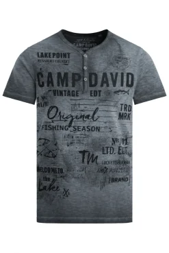 Henley-Shirt Oil Dyed mit Frontprint black