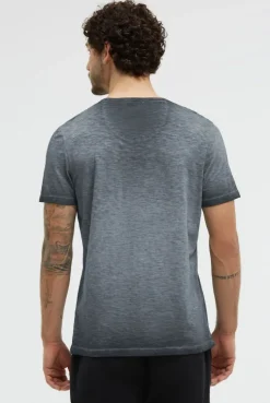 Henley-Shirt Oil Dyed mit Frontprint black