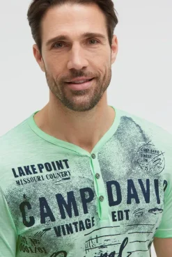Henley-Shirt Oil Dyed mit Frontprint neon green
