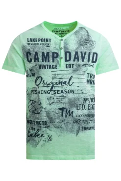 Henley-Shirt Oil Dyed mit Frontprint neon green