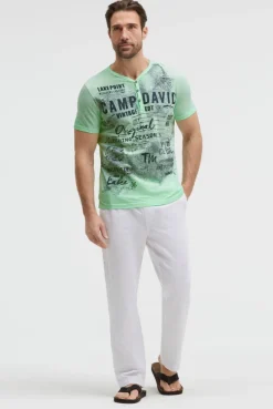 Henley-Shirt Oil Dyed mit Frontprint neon green
