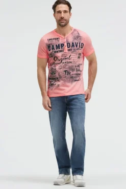 Henley-Shirt Oil Dyed mit Frontprint neon flame