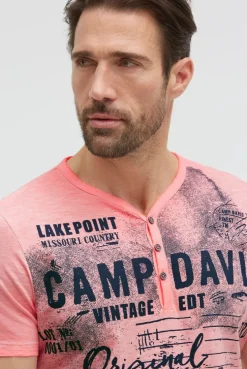 Henley-Shirt Oil Dyed mit Frontprint neon flame