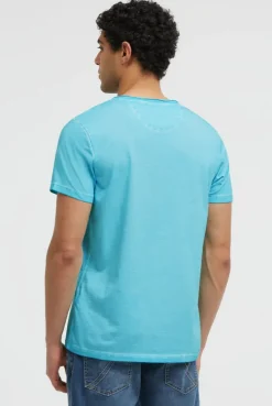 Henley-Shirt Oil Dyed mit Label Prints aqua splash