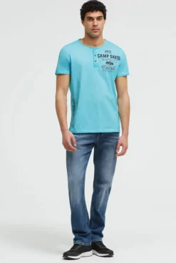 Henley-Shirt Oil Dyed mit Label Prints aqua splash