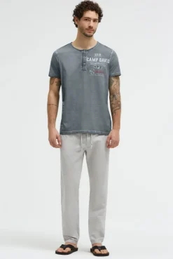 Henley-Shirt Oil Dyed mit Label Prints green shadow