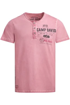 Henley-Shirt Oil Dyed mit Label Prints beachy red