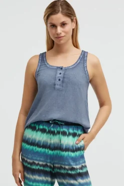 Henley-Top Oil Dyed mit Rückenprint soft azure