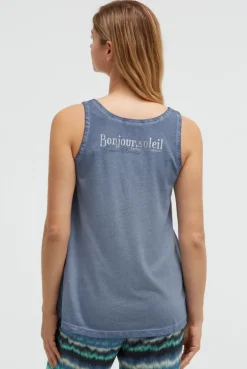 Henley-Top Oil Dyed mit Rückenprint soft azure