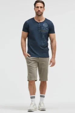 Henley-T-Shirt mit Print und Stickereien faded navy