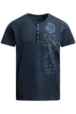 Henley-T-Shirt mit Print und Stickereien faded navy