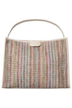 Hobo Bag im Häkel-Design mit Intarsia-Webriemen pink / aqua
