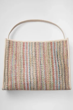Hobo Bag im Häkel-Design mit Intarsia-Webriemen pink / aqua