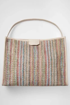 Hobo Bag im Häkel-Design mit Intarsia-Webriemen pink / aqua
