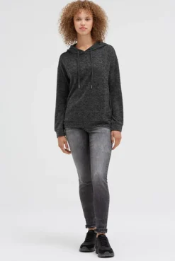 Hoodie aus Flauschstrick black melange