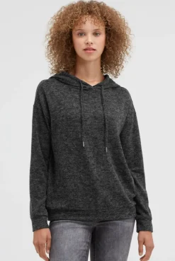 Hoodie aus Flauschstrick black melange