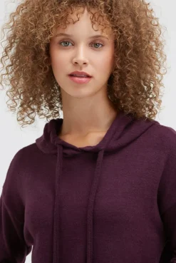 Hoodie aus Flauschstrick night plum