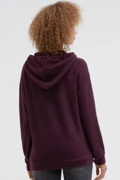 Hoodie aus Flauschstrick night plum
