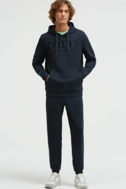 Hoodie aus Interlock mit Frontprint blue navy
