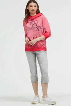 Hoodie mit 3/4-Arm und Wording Prints red orange