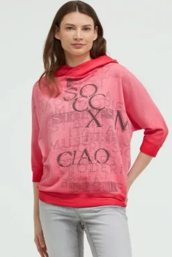 Hoodie mit 3/4-Arm und Wording Prints red orange