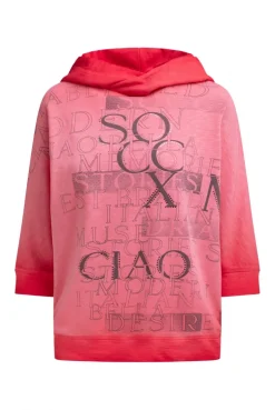 Hoodie mit 3/4-Arm und Wording Prints red orange
