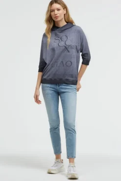 Hoodie mit 3/4-Arm und Wording Prints blue grey