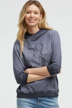 Hoodie mit 3/4-Arm und Wording Prints blue grey