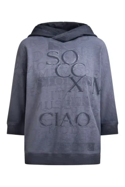 Hoodie mit 3/4-Arm und Wording Prints blue grey