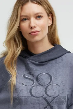 Hoodie mit 3/4-Arm und Wording Prints blue grey