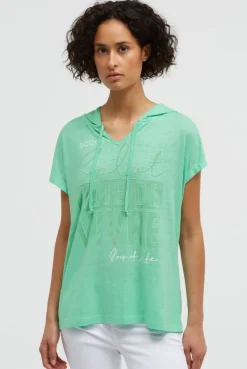 Hoodie-Top mit Ausbrenner-Effekten und Print french mint