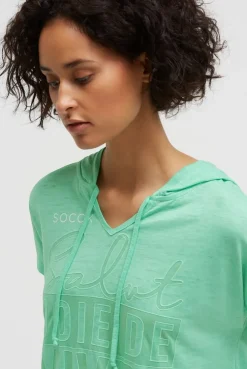 Hoodie-Top mit Ausbrenner-Effekten und Print french mint