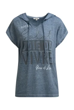 Hoodie-Top mit Ausbrenner-Effekten und Print soft azure