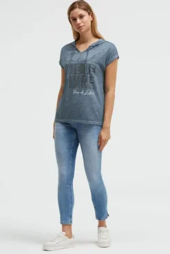 Hoodie-Top mit Ausbrenner-Effekten und Print soft azure