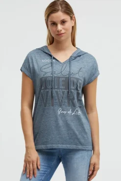 Hoodie-Top mit Ausbrenner-Effekten und Print soft azure