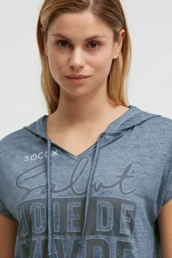 Hoodie-Top mit Ausbrenner-Effekten und Print soft azure