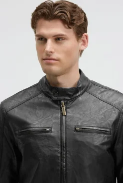 Jacke aus Kunstleder mit abknöpfbarer Sweatkapuze black / black