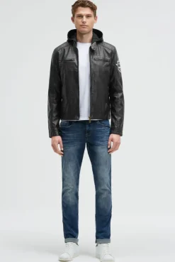 Jacke aus Kunstleder mit abknöpfbarer Sweatkapuze black / black