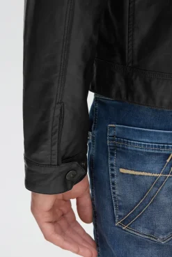 Jacke aus Kunstleder mit abknöpfbarer Sweatkapuze black / black