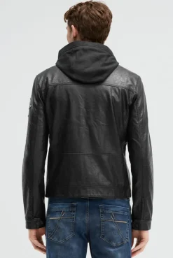 Jacke aus Kunstleder mit abknöpfbarer Sweatkapuze black / black