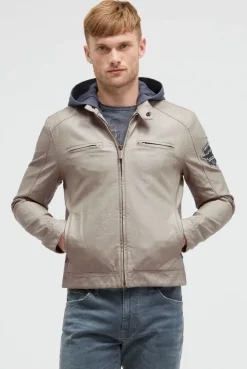 Jacke aus Kunstleder mit abknöpfbarer Sweatkapuze dark ash