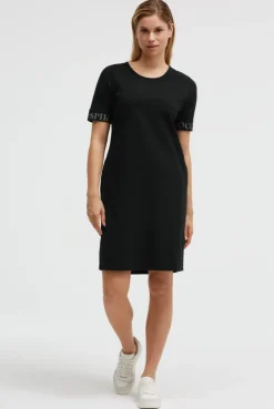 Jersey-Kleid mit Ärmel-Print black