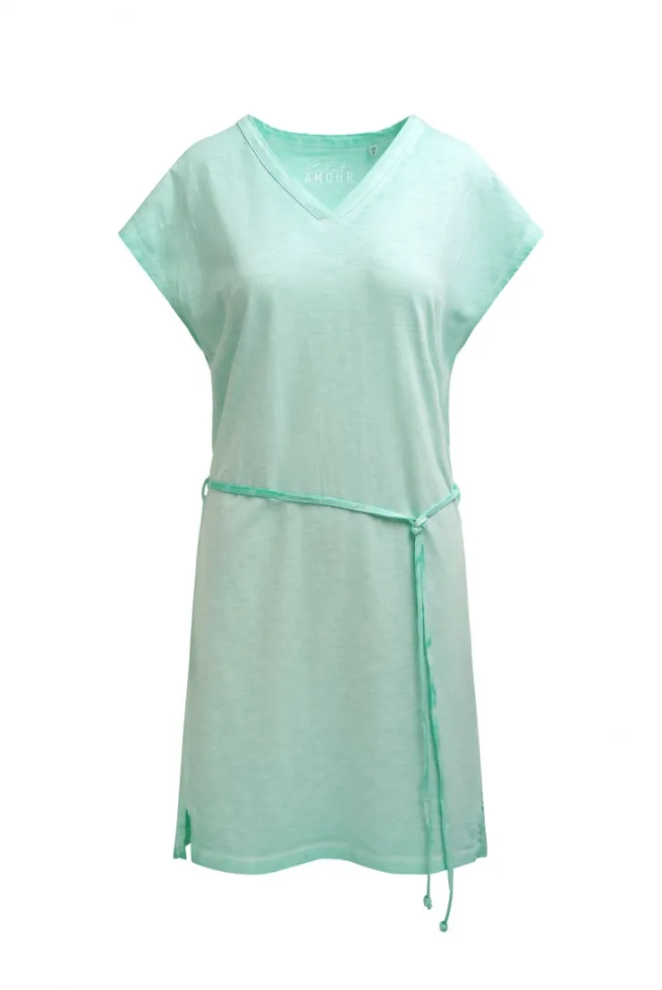 Jerseykleid mit V-Neck und Rückenprint french mint