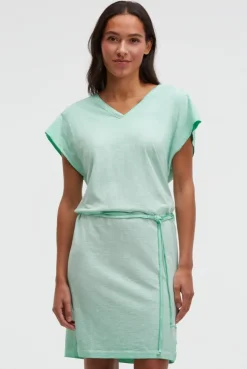 Jerseykleid mit V-Neck und Rückenprint french mint