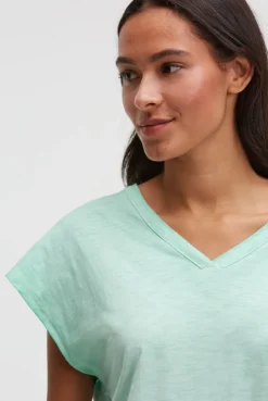 Jerseykleid mit V-Neck und Rückenprint french mint