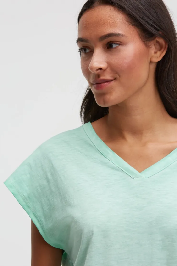 Jerseykleid mit V-Neck und Rückenprint french mint