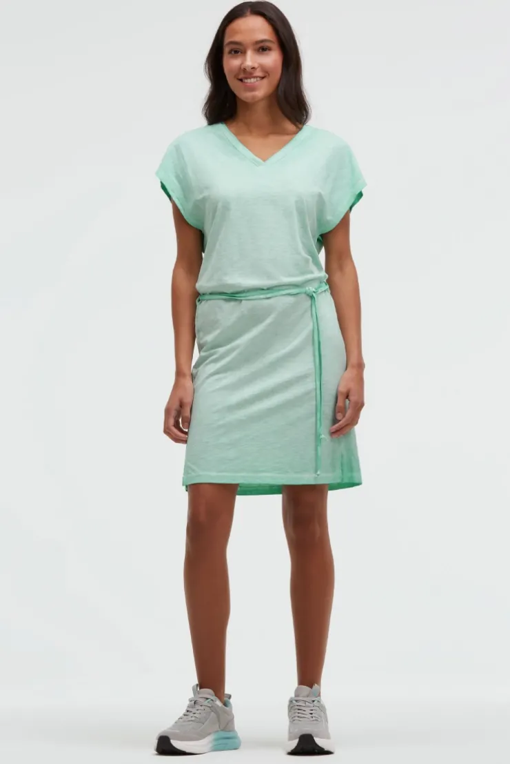 Jerseykleid mit V-Neck und Rückenprint french mint