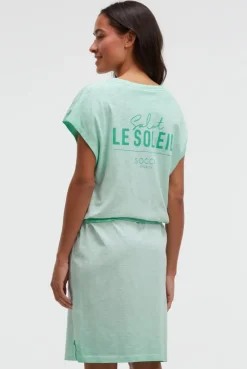 Jerseykleid mit V-Neck und Rückenprint french mint