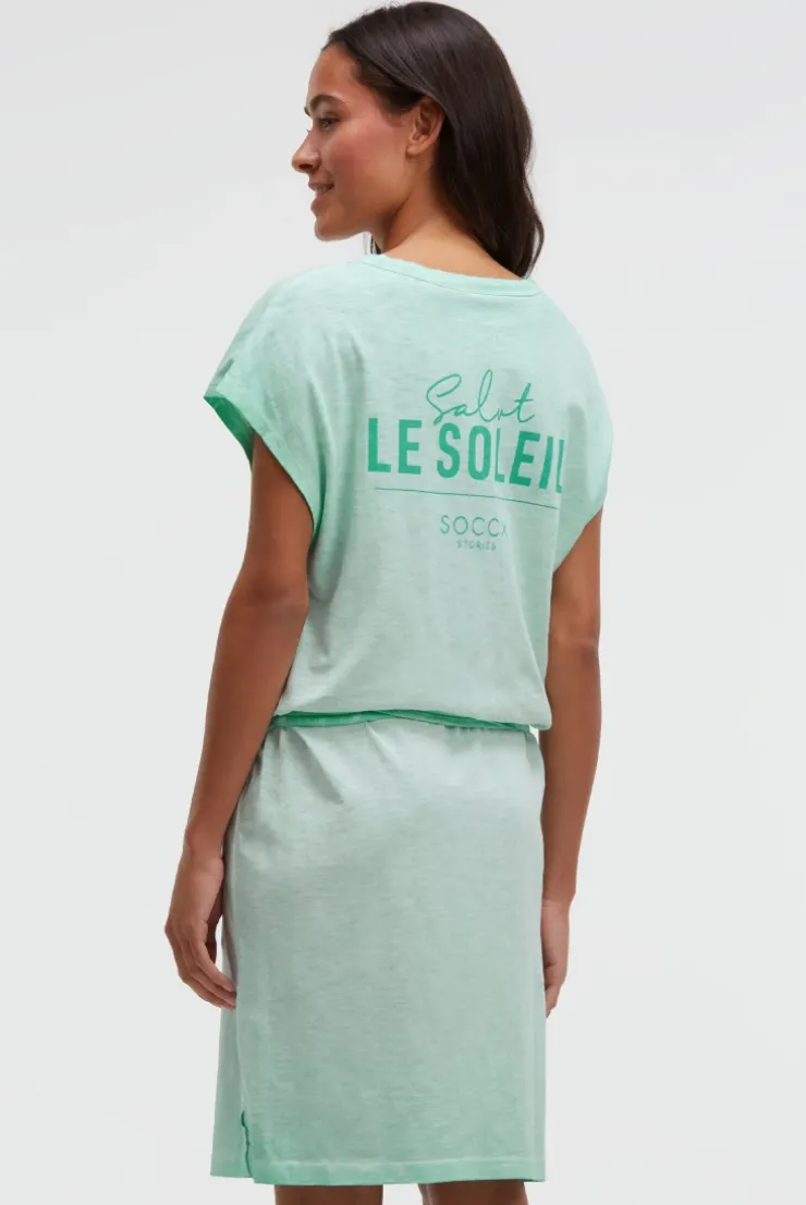 Jerseykleid mit V-Neck und Rückenprint french mint